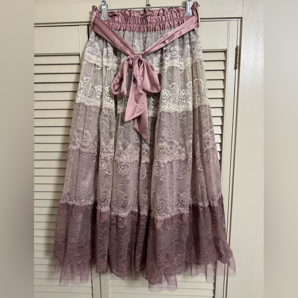 Beautiful Axe Femme mauve gradual lace and tulle long Aline skirt.